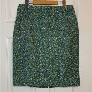 Talbots Green and Blue Knee-Length Pencil Skirt Size 10 Fun Floral Pattern